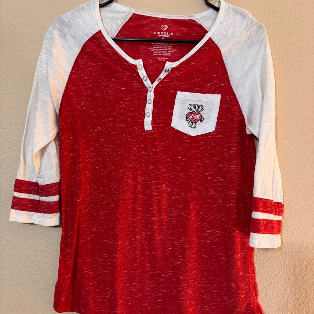 Colosseum Red and White Badgers 3/4 Long Sleeve Tee